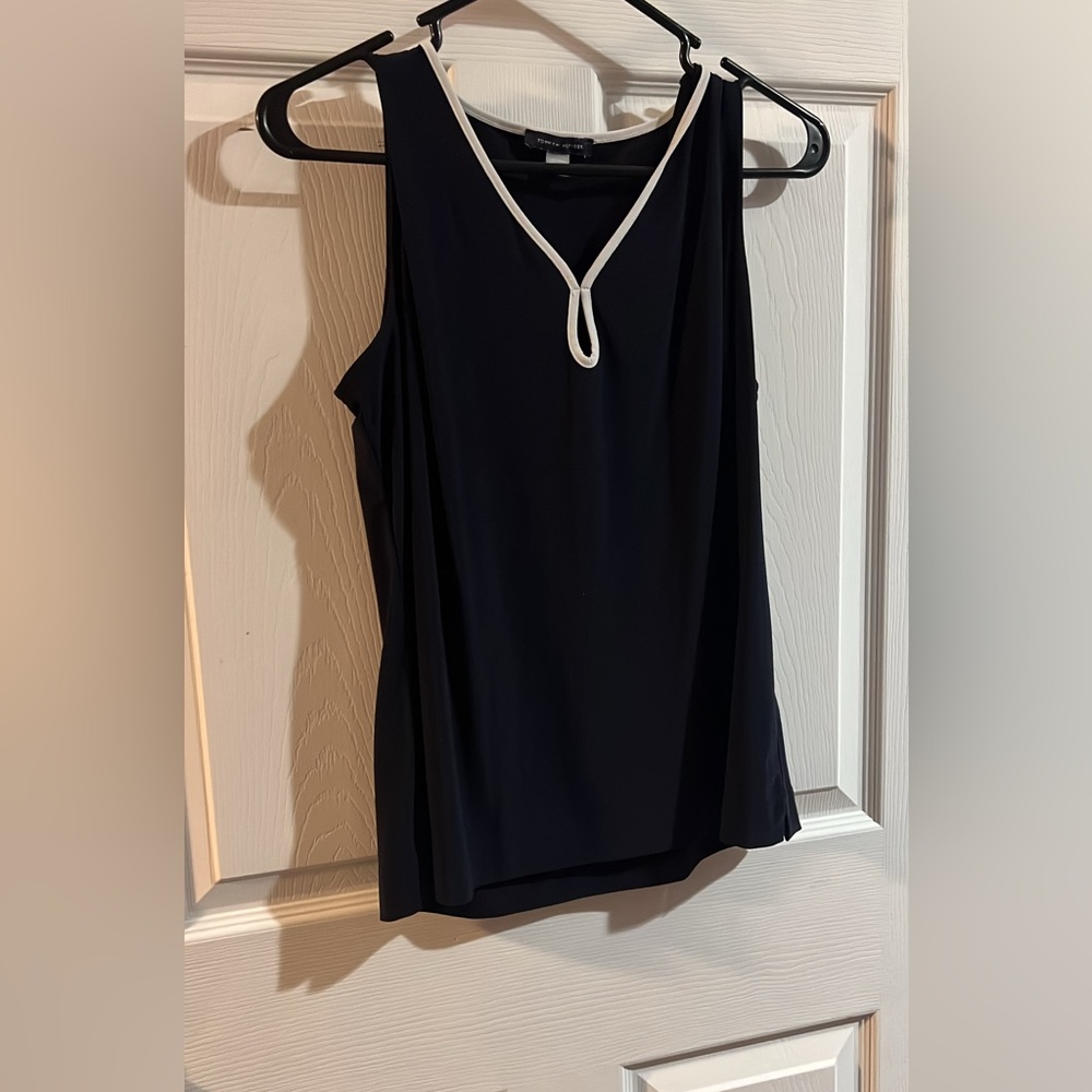Black Sleeveless Top with White Trim
